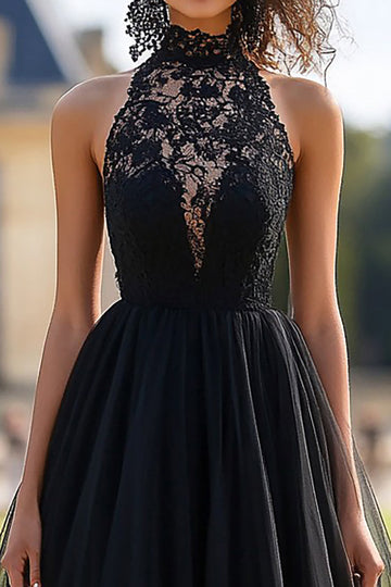 Noir A Line Dos Nulle Tulle Dentelle Sans Manches Robe de Bal